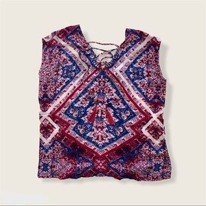 Short Sleeve Bohemian Floral Pattern Blouse